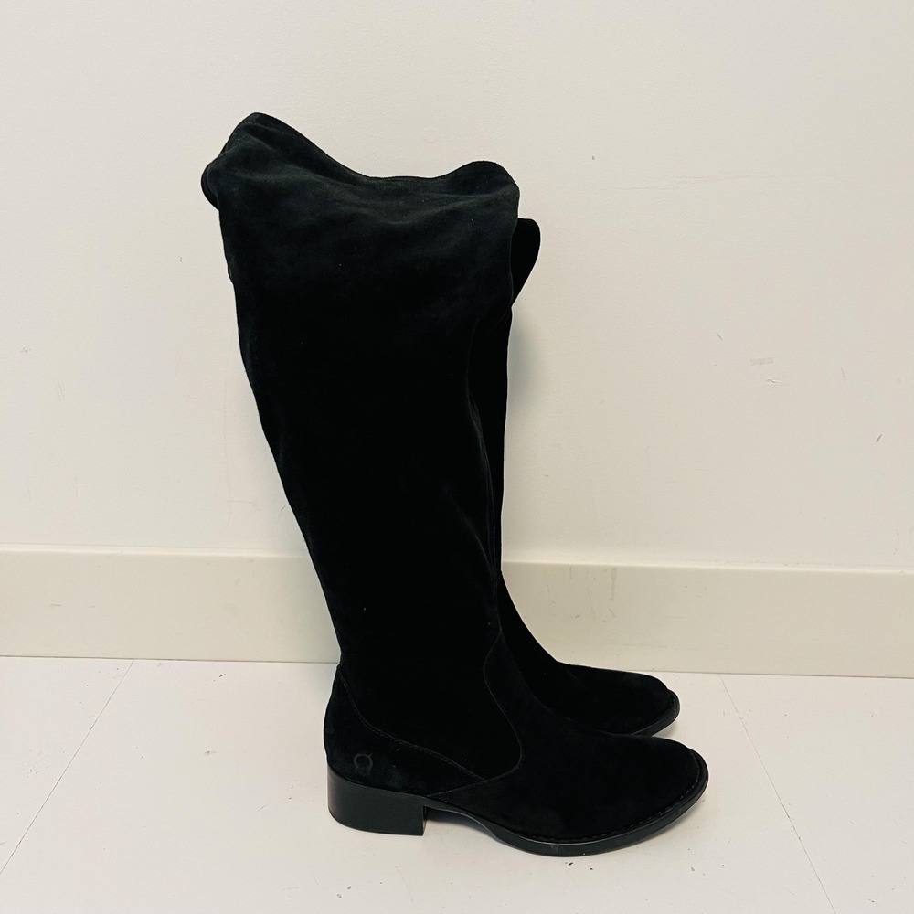 Born Boots Womens 6.5 Black Suede Over Knee Riding Zip Low Block Heel Shoes